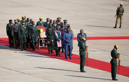 The body of former Zimbabwean President Robert Mugabe arrives back in the country after he died on Friday (September 6) in Singapore after a long illness