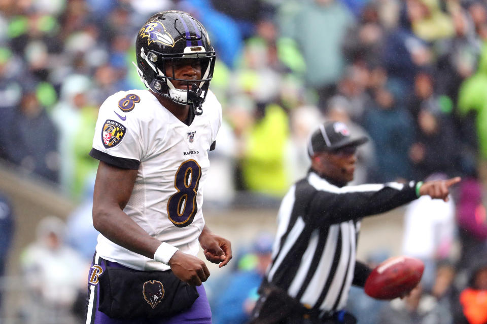 Lamar Jackson is on a record-setting pace this season. (Getty Images)