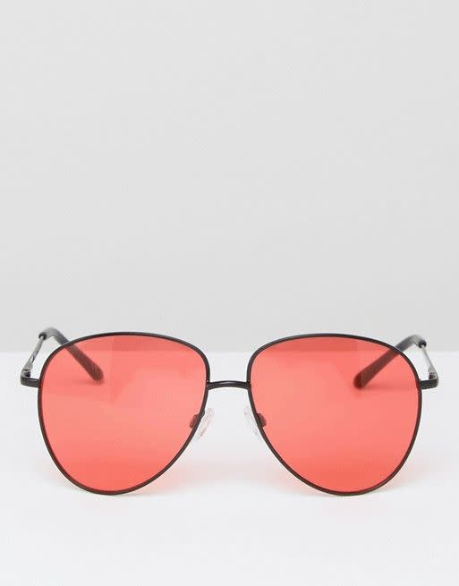 Metal Aviator Sunglasses with Red Lens