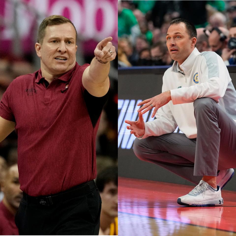 T.J. Otzelberger (left) and Eric Henderson (right) will square off in the NCAA Tournament. The two have worked together at multiple stops, most recently at South Dakota State where Otzelberger was the head coach and Henderson was his assistant.