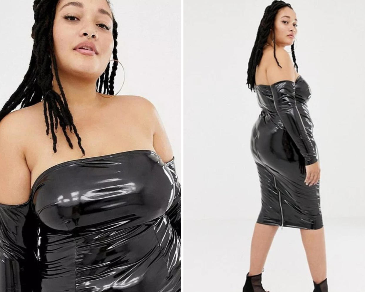 Das hautenge Latexkleid kommt nicht bei allen Kunden gut an. (Bild: Asos)