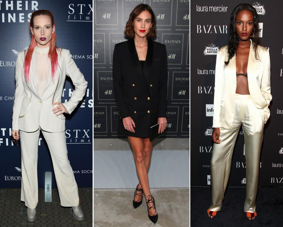 Mery Racauchi, Alexa Chung und Leila Nda (v. l.) lieben ihre Longblazer. (Bild: AP Photo)