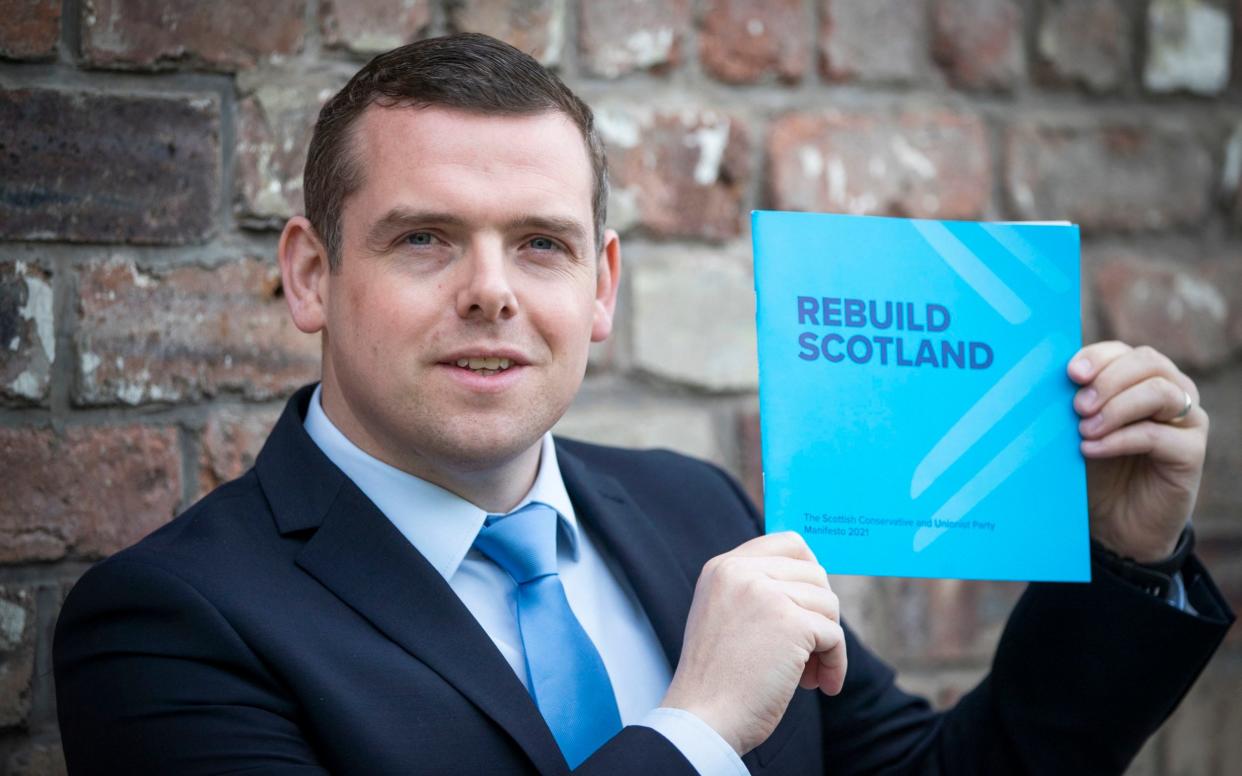 Douglas Ross during the Scottish Conservative party manifesto launch for the Scottish Parliamentary election - PA