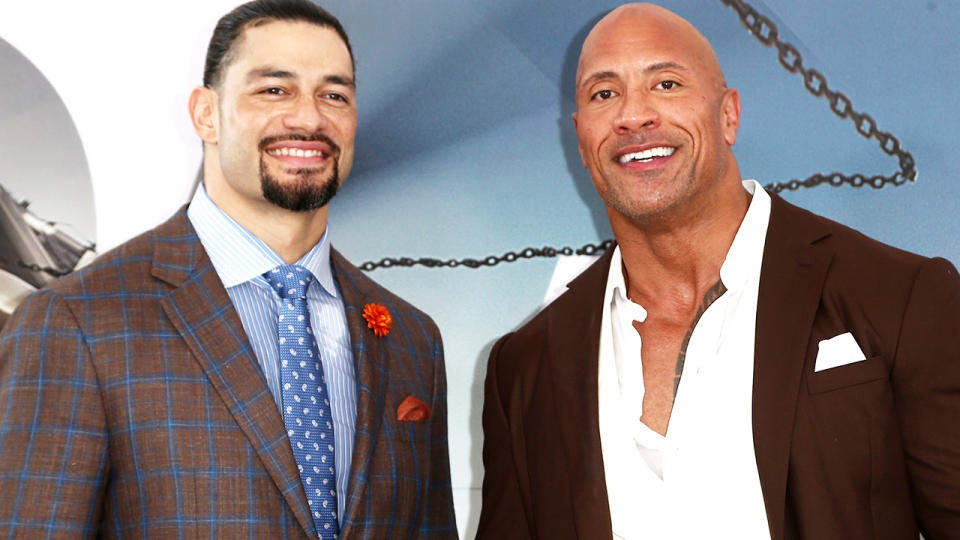 Roman Reigns and Dwayne Johnson, pictured here at the premiere of "Fast & Furious Presents: Hobbs & Shaw" in 2019.