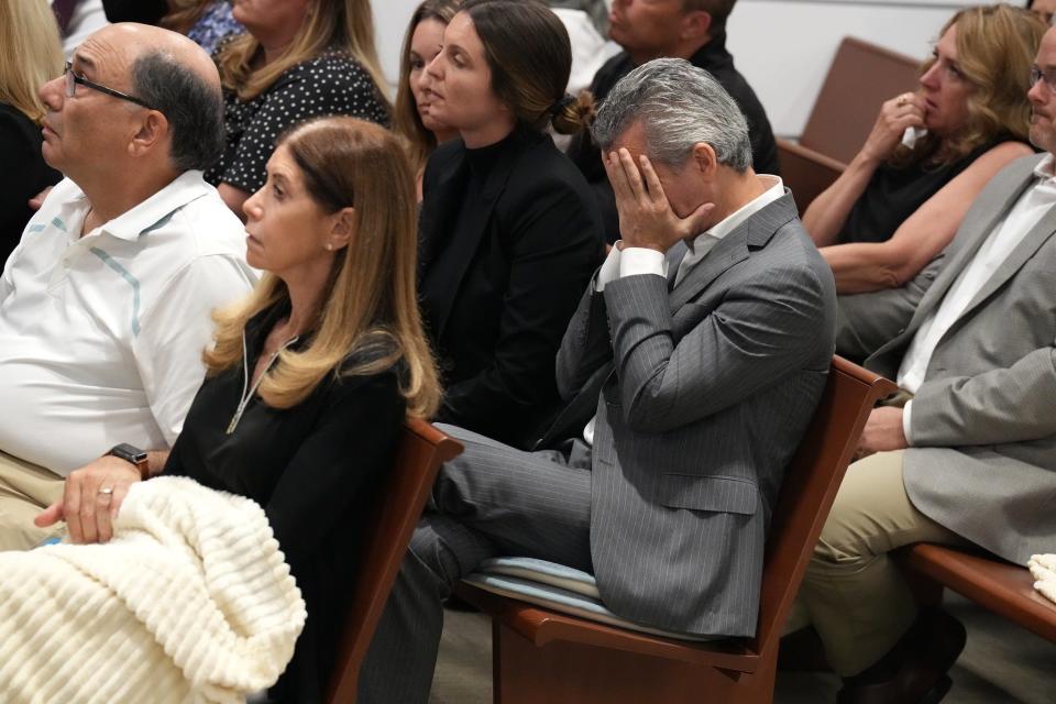 Max Schachter reacts as video and audio are played from inside a classroom as bullets are fired into it during the penalty phase of the trial of Marjory Stoneman Douglas High School shooter Nikolas Cruz at the Broward County Courthouse in Fort Lauderdale on Monday, July 18, 2022. His son Alex was killed in the shooting. Cruz previously plead guilty to all 17 counts of premeditated murder and 17 counts of attempted murder in the 2018 shootings.