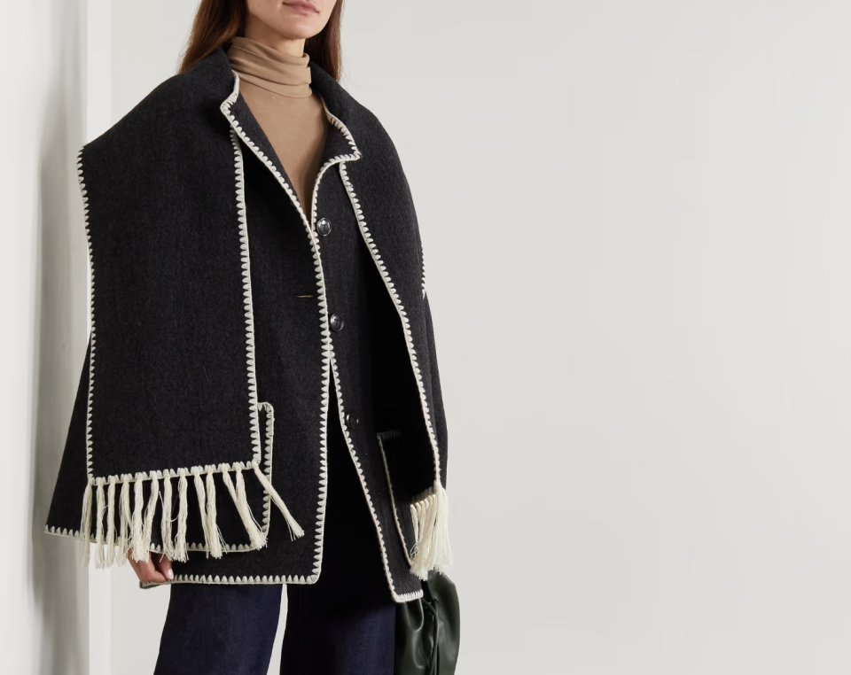 Toteme + NET SUSTAIN draped fringed wool-blend jacket. (PHOTO: Net-A-Porter)