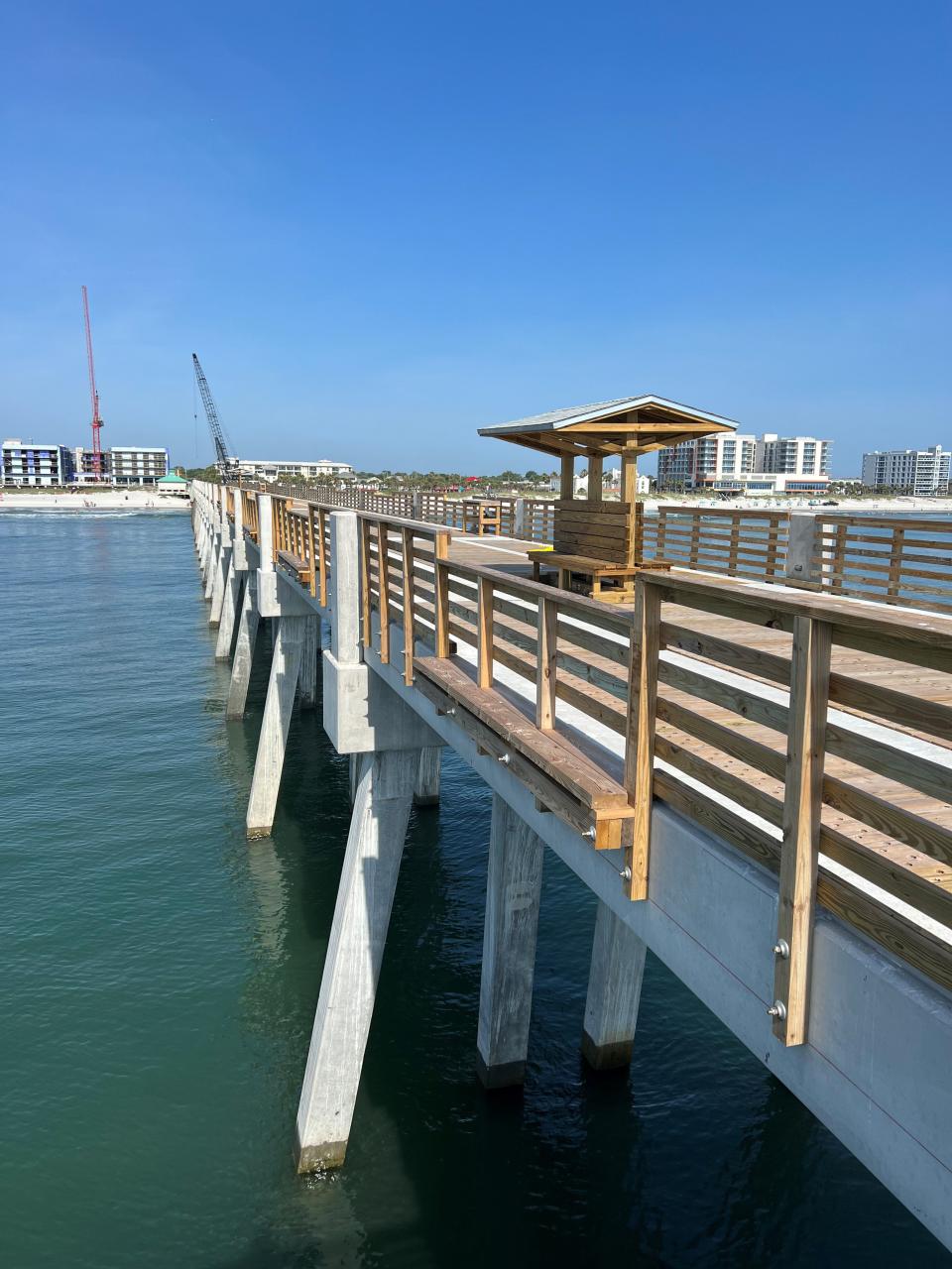 The new pier is angled slightly higher with stronger beams
