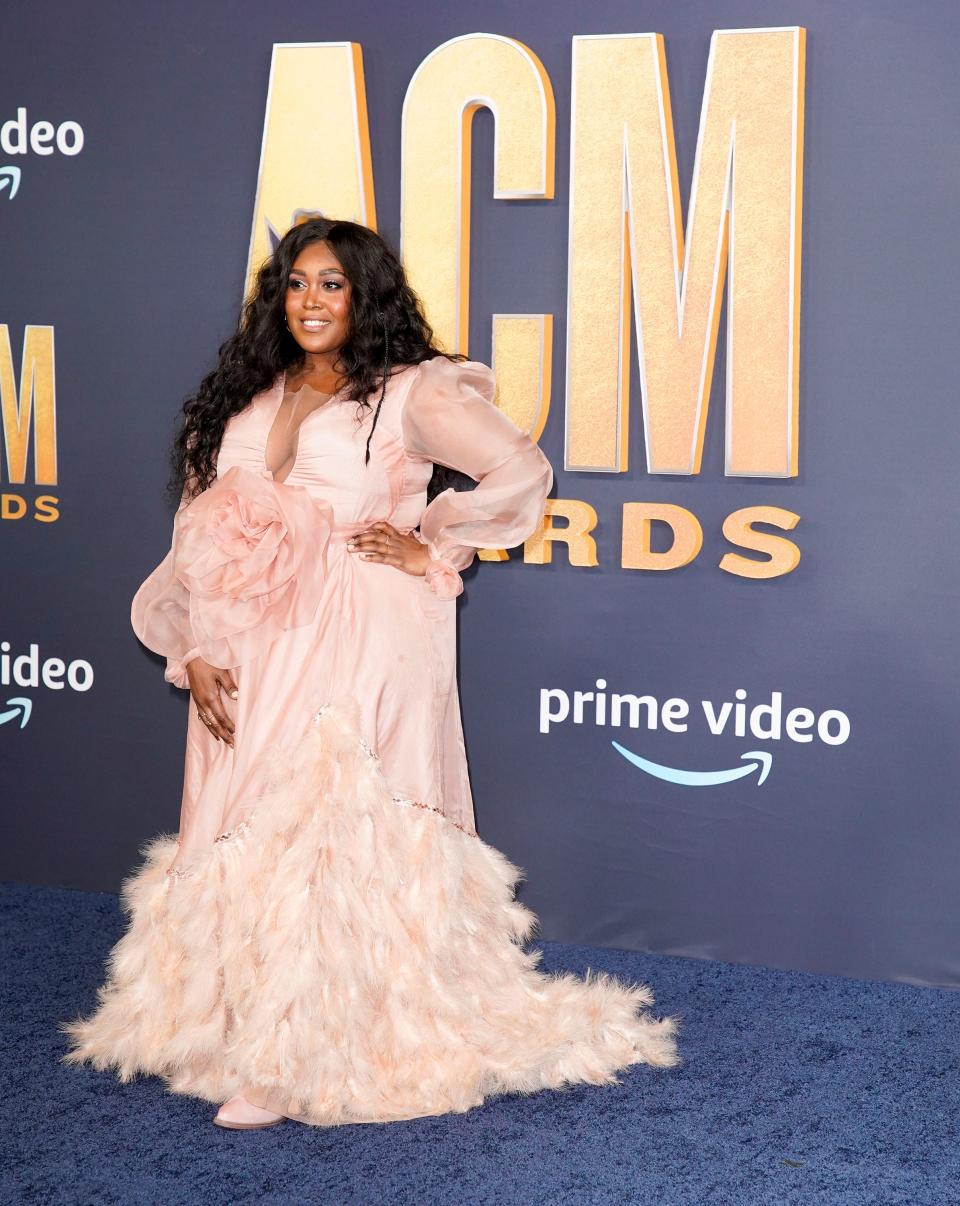 Brittney Spencer arrives for the 57th Academy of Country Music Awards at Allegiant Stadium in Las Vegas, Nev., Monday, March 7, 2022.