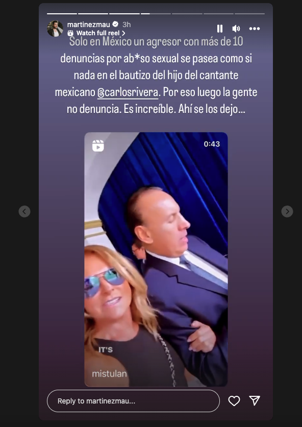 Antonio Berumen fue uno de los invitados al bautizo del hijo de Carlos Rivera. (Captura de la cuenta de Instagram de Mauricio Martínez)