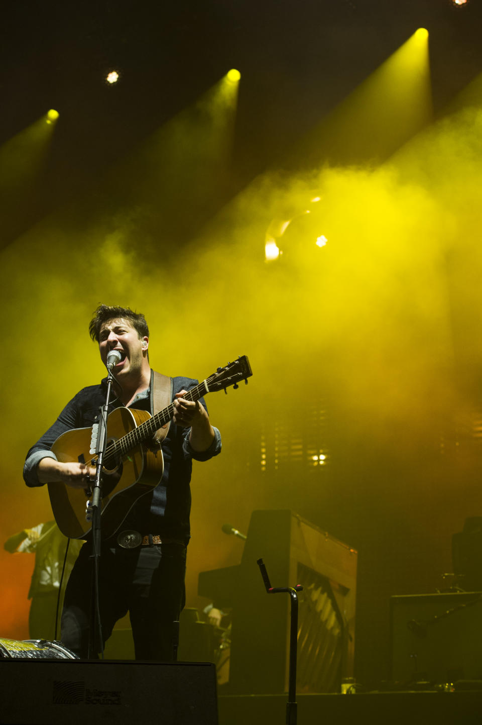 Mumford & Sons band member Marcus Mumford performs on Wednesday, Aug. 28, 2013 at the West Side Tennis Club in the Forest Hills neighborhood of the Queens borough of New York. (Photo by Charles Sykes/Invision/AP)