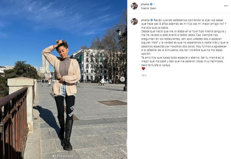 Jimena Barón publicó un tierno posteo de agradecimiento por la vida de su hijo Morrison (Crédito: Instagram/@jmena)