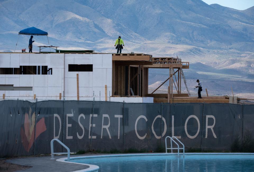 Construction continues on a condominium at Desert Color in St. George, Utah, on Sept. 27, 2022. The new community has a 2.5-acre lagoon.