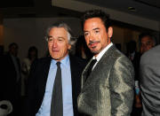 NEW YORK, NY - APRIL 28: Tribeca Film Festival Co-founder Robert De Niro and actor Robert Downey Jr. attend the "Marvel's The Avengers" Premiere during the 2012 Tribeca Film Festival at the Borough of Manhattan Community College on April 28, 2012 in New York City. (Photo by Jason Kempin/Getty Images for Tribeca Film Festival)