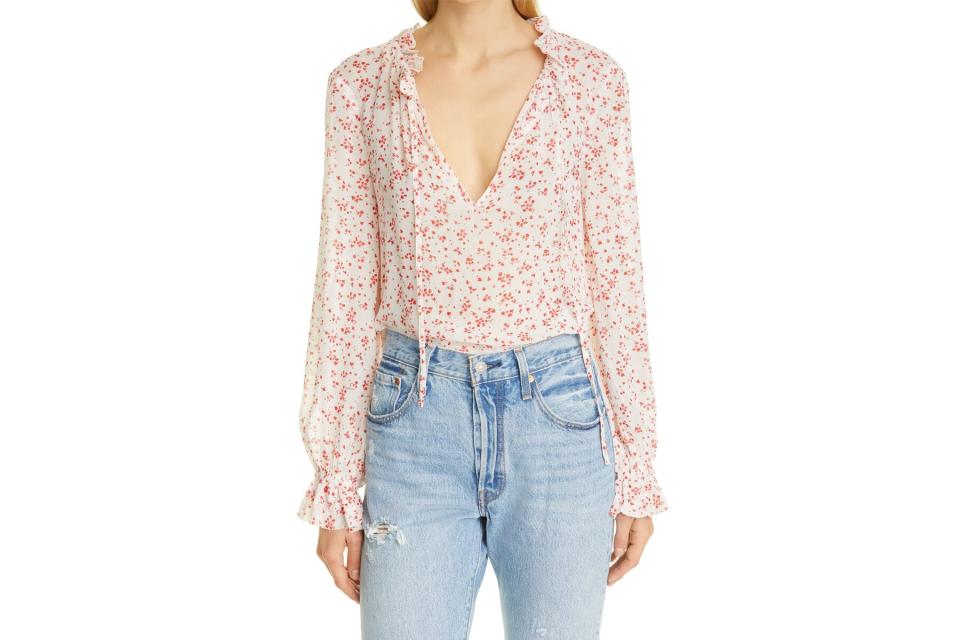 Long sleeve white and red floral top