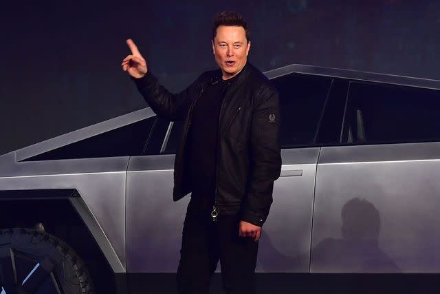 <p>FREDERIC J. BROWN/AFP via Getty Images</p> Tesla CEO at Tesla Design Center in Hawthorne, California on November 21, 2019