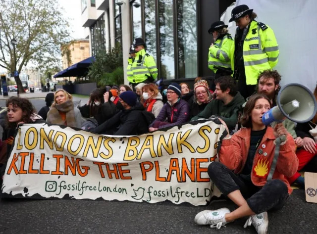 Climate activists at oil protest