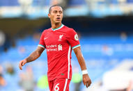 LONDON, ENGLAND - SEPTEMBER 20: Thiago Alcantara of Liverpool in action during the Premier League match between Chelsea and Liverpool at Stamford Bridge on September 20, 2020 in London, England. (Photo by Michael Regan/Getty Images)