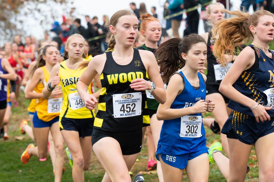 Archbishop Wood's Gwen Hamilton competes in the PIAA Class 2A girls' Cross Country Championships in Hershey on Saturday, November 4, 2023.