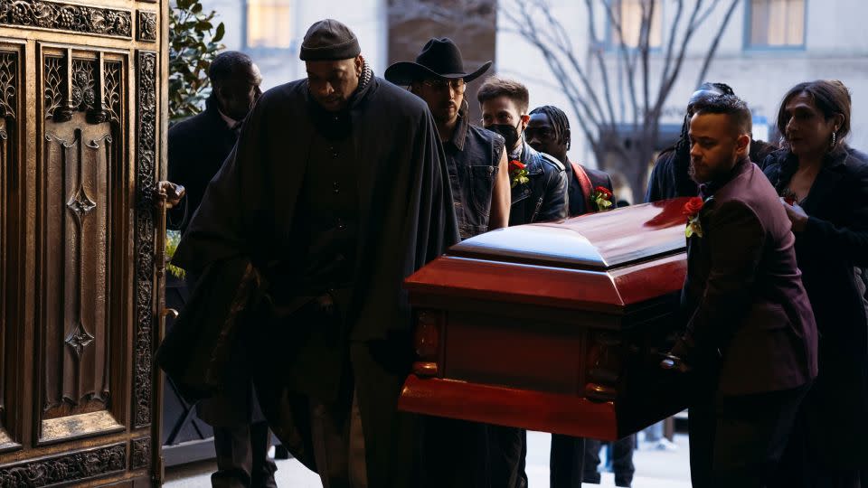 Cecilia Gentili's casket is brought into St. Patrick's Cathedral in New York City, on February 15. - Laura Oliverio/CNN