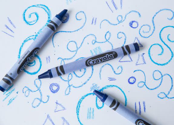 Crayola's blue, cerulean, and indigo crayons.