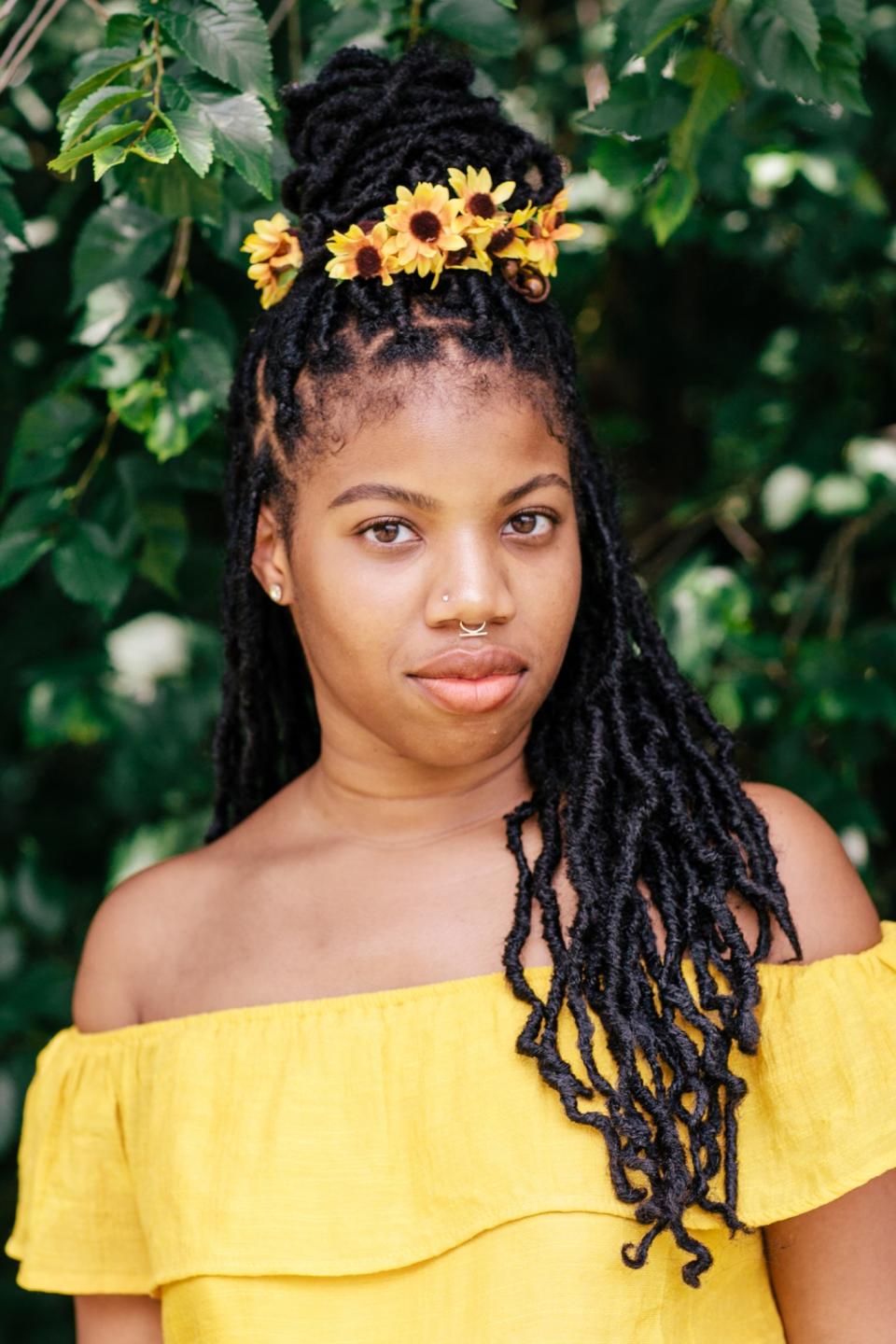 Half-up, half-down faux locs