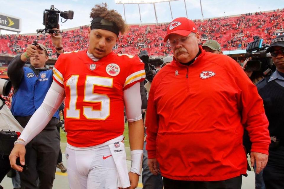 Quarterback Pat Mahomes and coach Andy Reid