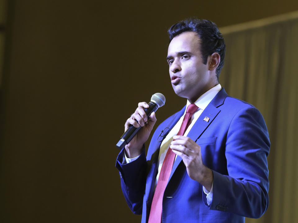 Tech entrepreneur Vivek Ramaswamy speaks at the Vision '24 conference on Saturday, March 18, 2023, in North Charleston, S.C. Organizers are describing the gathering as “casting the conservative vision" for the next White House race. (AP Photo/Meg Kinnard)