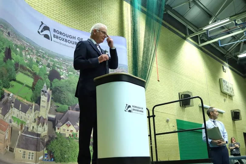 Returning officer Jeff Stack announces the Broxbourne Borough Council local election results 2024