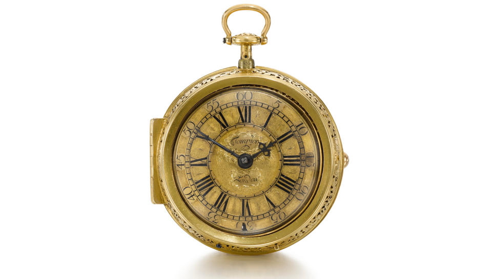 A stunning example of horologic history found a new steward when an extremely rare Thomas Tompion Gold Pair Cased Quarter Repeating Verge watch sold through Sotheby’s for more than $233,000 on December 15 in London. Dated 1708, the timepiece is numbered 307 and represents one of fewer than six complete examples of a gold repeating watch known to exist from the pioneering British clockmaker.