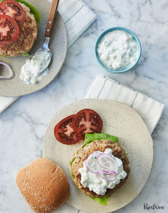 Shrimp Burgers with Chipotle Cream and Coconut Peach Salsa