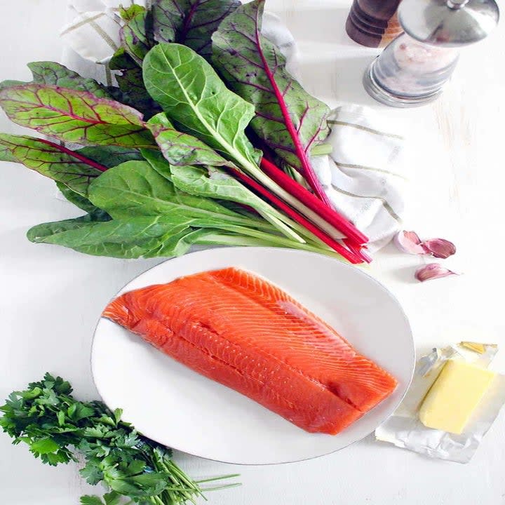 Ingredients for salmon with chard.