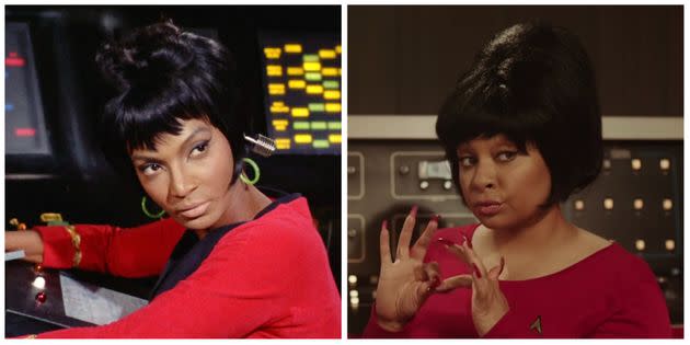 Nichelle Nichols and Raven-Symoné as Nichols on “Drunk History.” (Photo: CBS Photo Archive / Contributor via Getty/Screenshot “Drunk History”/Comedy Central via YouTube)