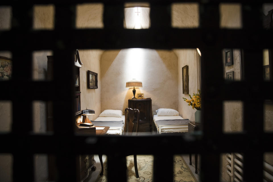 This Thursday, May 2, 2019 photo, shows a recreation of mobster Al Capone's 1929 cell at the Eastern State Penitentiary, which is now a museum in Philadelphia. (AP Photo/Matt Rourke)