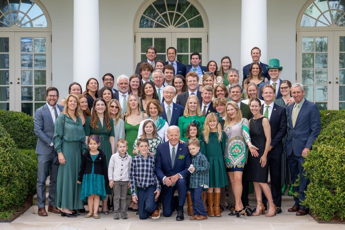 A group 30 of Kennedy family members visited Mr Biden at the White House last month for St Patrick’s Day (@KerryKennedyRFK/Twitter)