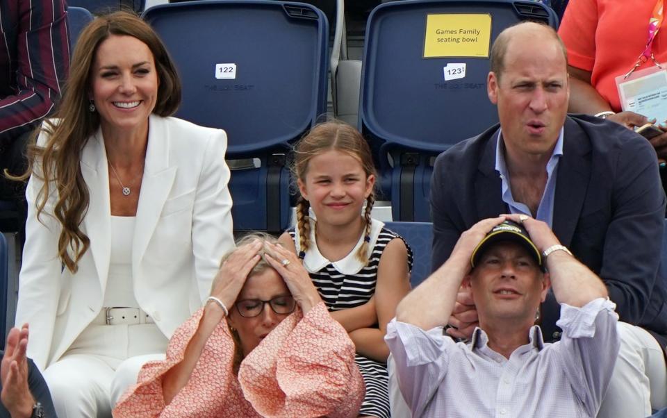Duke and Duchess of Cambridge and Princess Charlotte at Commonwealth Games - Joe Giddens/PA Wire