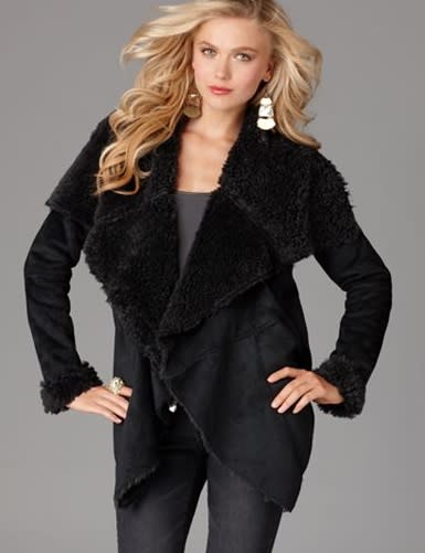 Buffalo Jeans Jacket, Long Sleeve Shawl Collar Faux Shearling, $47.99