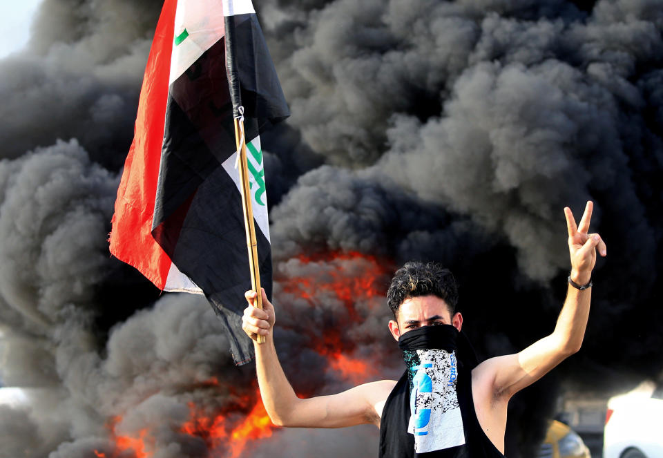 A demonstrator in Baghdad, Iraq