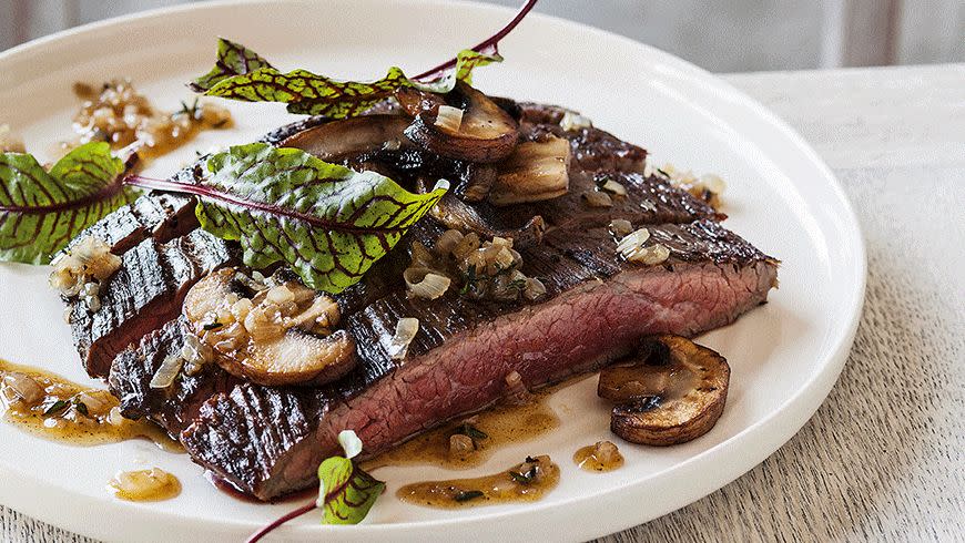 Flank Steak with Mushrooms and Sweet Potato Chips