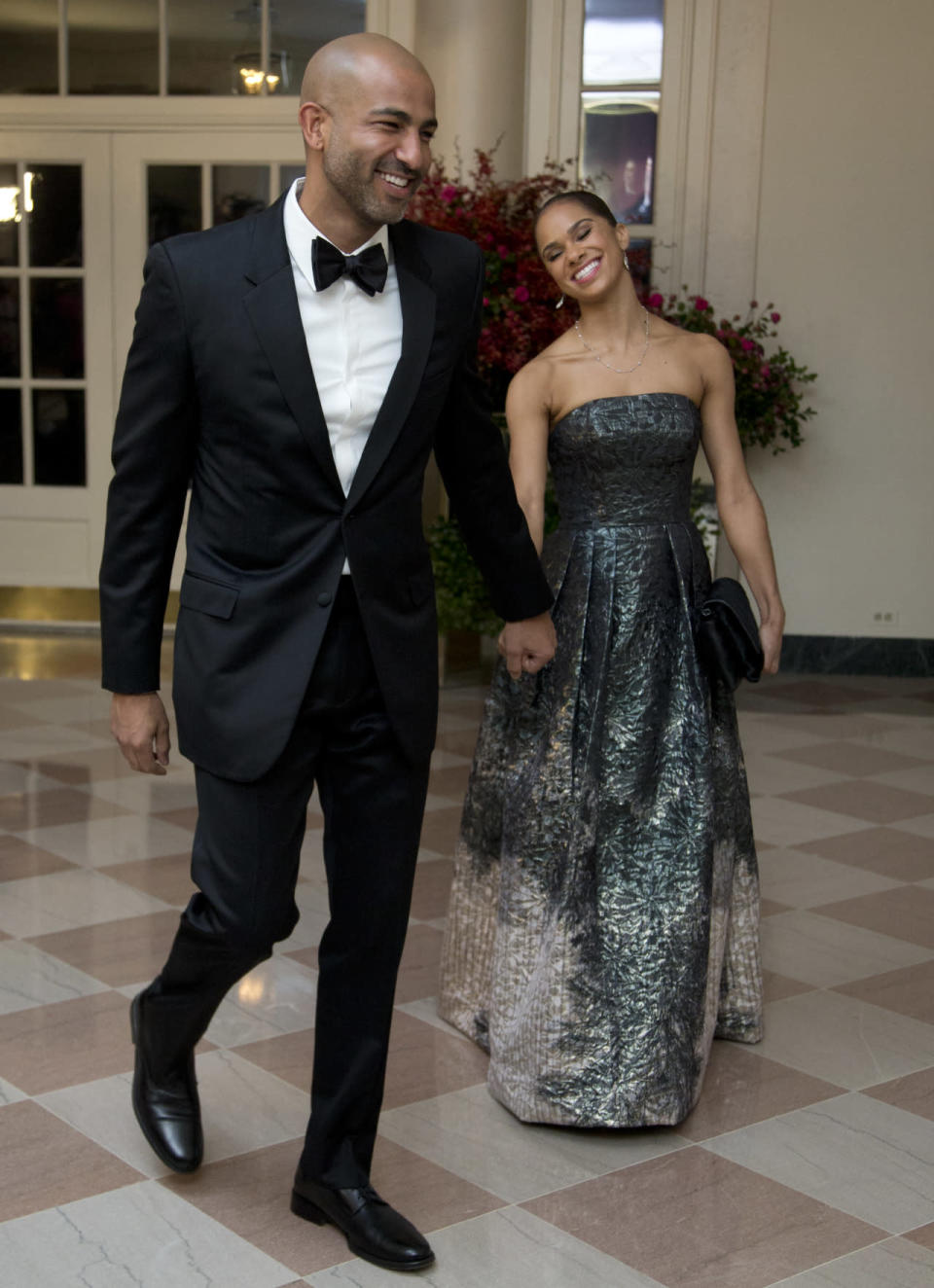American Ballet Theatre Principal Dancer Misty Copeland and Olubayo Evans at the State Dinner in honor of Chinese President Xi Jinping, in the East Room of the White House in Washington, DC. 