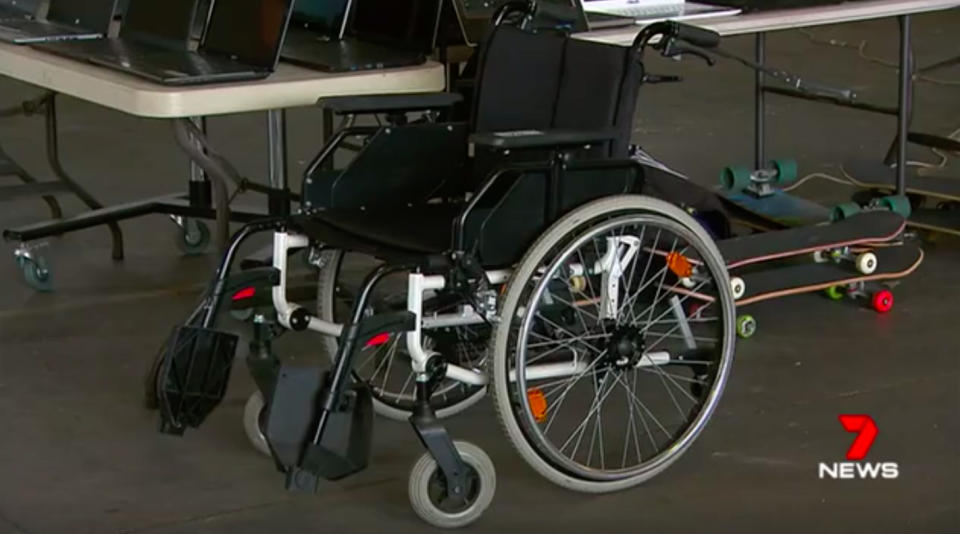 Bizarrely, a nearly-new wheelchair was left behind at Brisbane airport. Source: 7 News