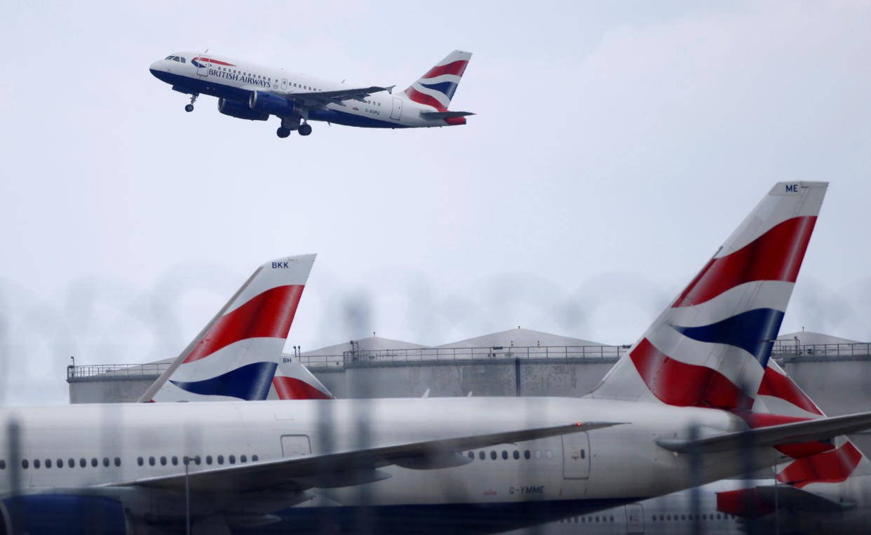 British Airways Airbus A319 aircraft takes off from Heathrow Airport in London, Britain, May 17, 2021. REUTERS/John Sibley