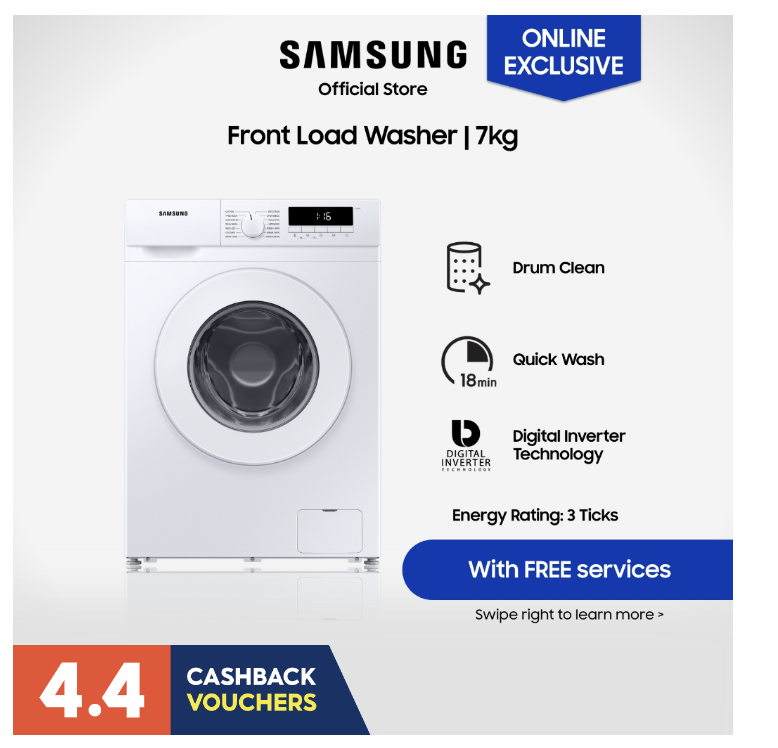 Samsung WW70T3020WW/SP, Front Load Washing Machine. (PHOTO: Shopee)