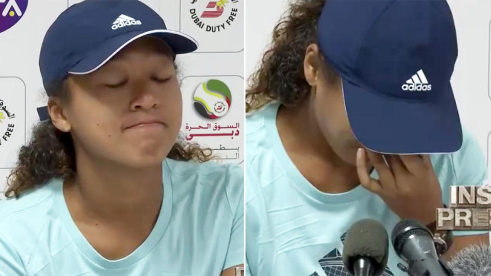 Osaka broke down in tears in her press conference. Image: Tennis Channel