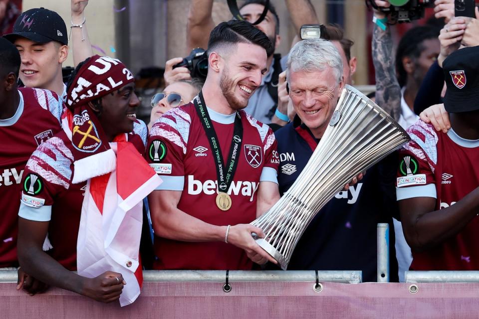 Rice said goodbye to West Ham in the perfect way by lifting the Europa Conference League (Getty Images)