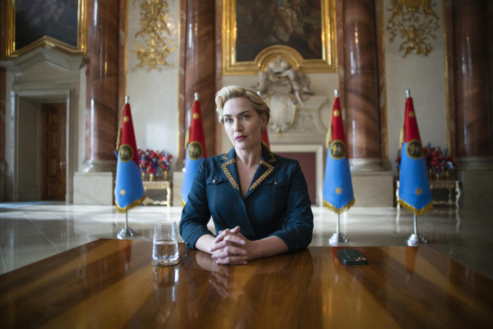 This image released by HBO shows Kate Winslet in a scene from "The Regime." (HBO via AP)