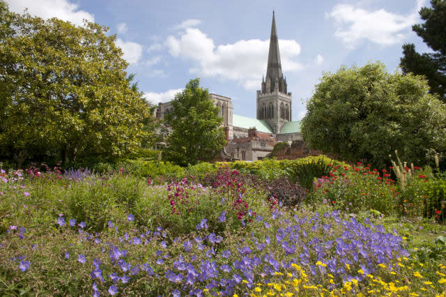 Chichester Cathedral & Bishops Palace gardens, West Sussex, England, summer in the UK