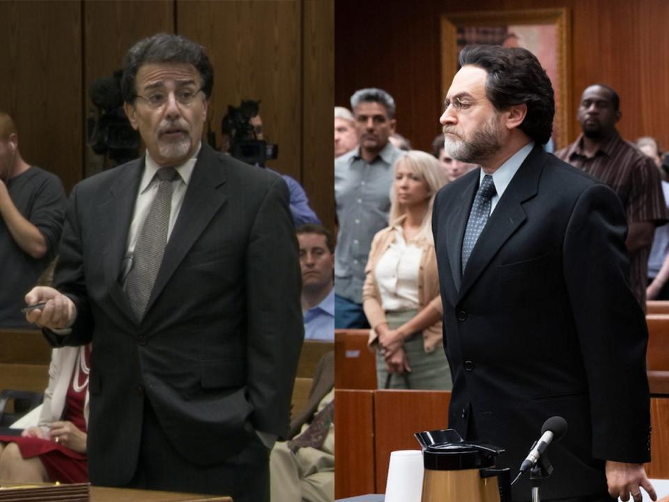 David Rudolf in an undated photo, left; Michael Stuhlbarg as David on HBO's "The Staircase."