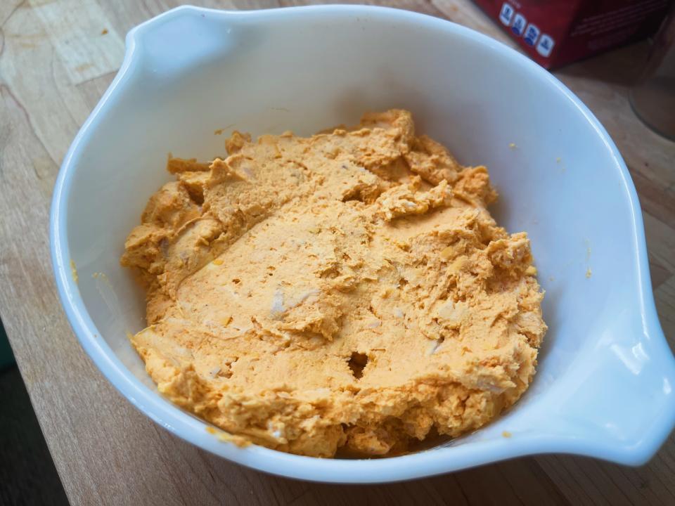 joanna gaines buffalo chicken dip in a bowl