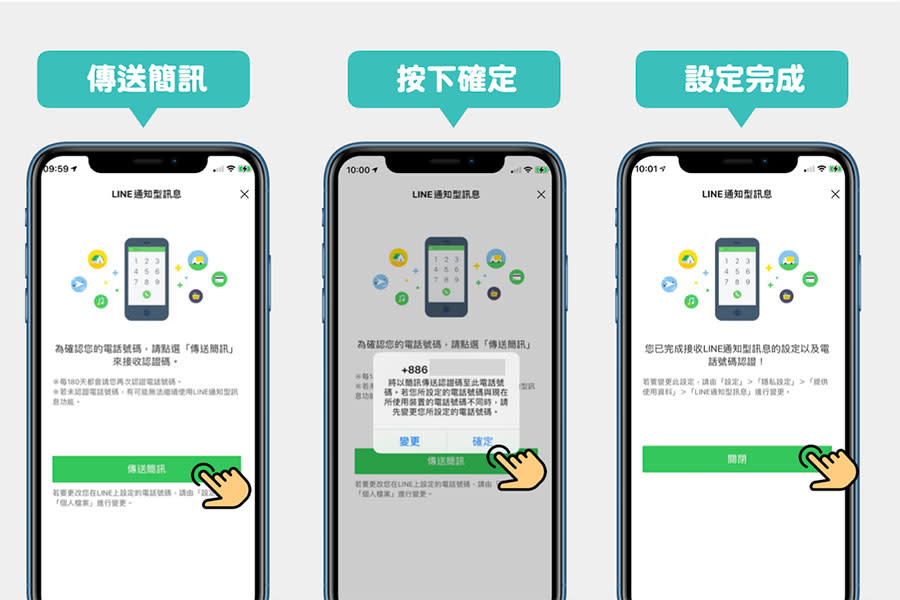 ▲ 只要隨著後續步驟，就可以完成LINE手機驗證