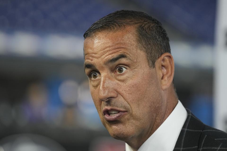 Wisconsin head coach Luke Fickell speaks during an NCAA college football news conference at the Big Ten Conference media days at Lucas Oil Stadium, Thursday, July 27, 2023, in Indianapolis. (AP Photo/Darron Cummings)